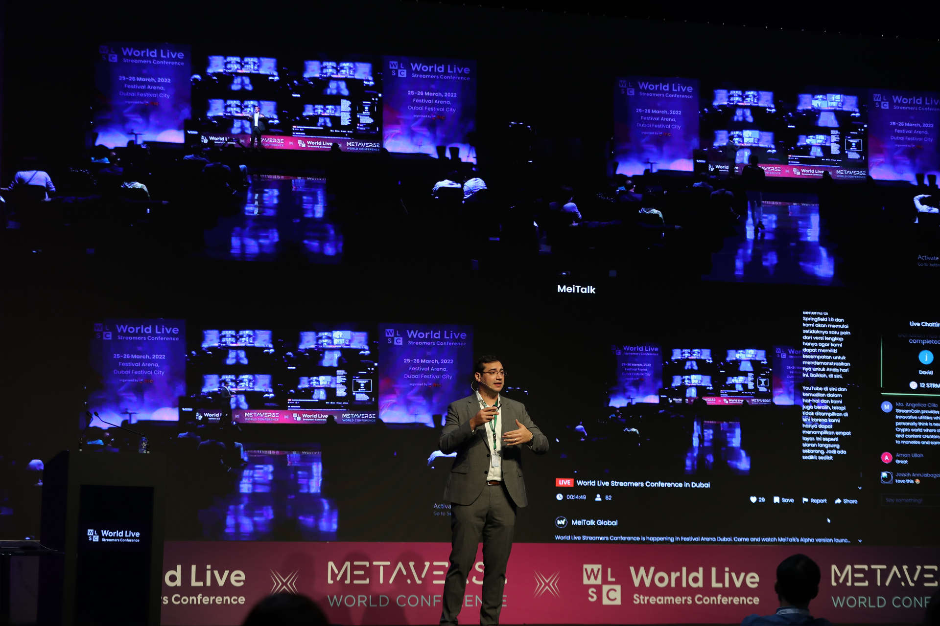 Audience view of the main stage at a blockchain conference